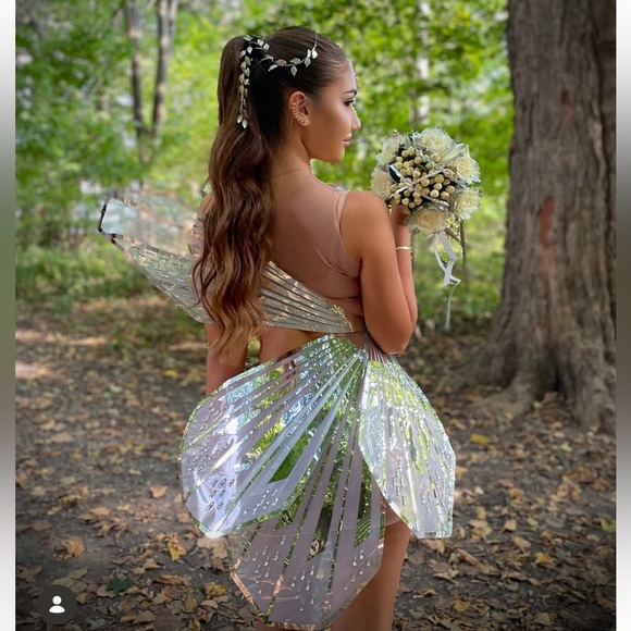 Sheer Nude and Silver Mirrored Cocktail Dress prom dress - Picture 15 of 17